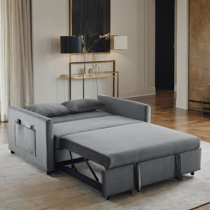 Canapé-lit en velours 54 po Jimesha, Velours gris