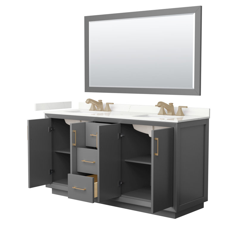 Strada 66'' W Double Vanity, Brushed Nickel, Giotto Quartz, Dark Gray