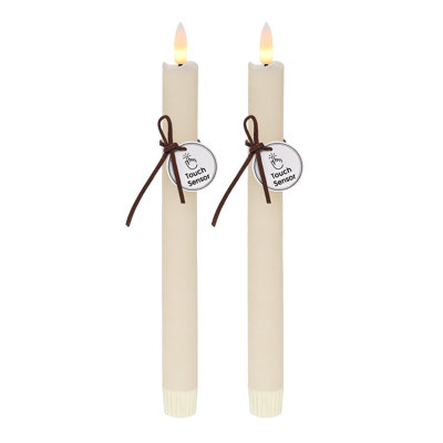  Child-Friendly Smart Touch Flameless Taper Candles Set of 2 - Real Wax Ivory Battery-Operated Window Candles, 3D Wick, Warm LED Light for Home Decor, Christmas (0.79"x9.65"), Child-Friendly Candle Lights