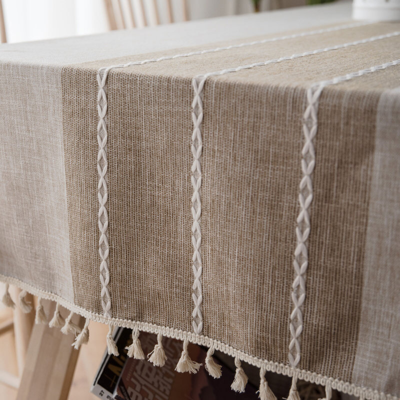 Byrge Striped Cotton Blend Tablecloth, 71" L x 55" D, Taupe
