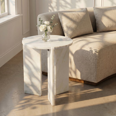 Table de bout / d'appoint en marbre véritable blanc Vernazza