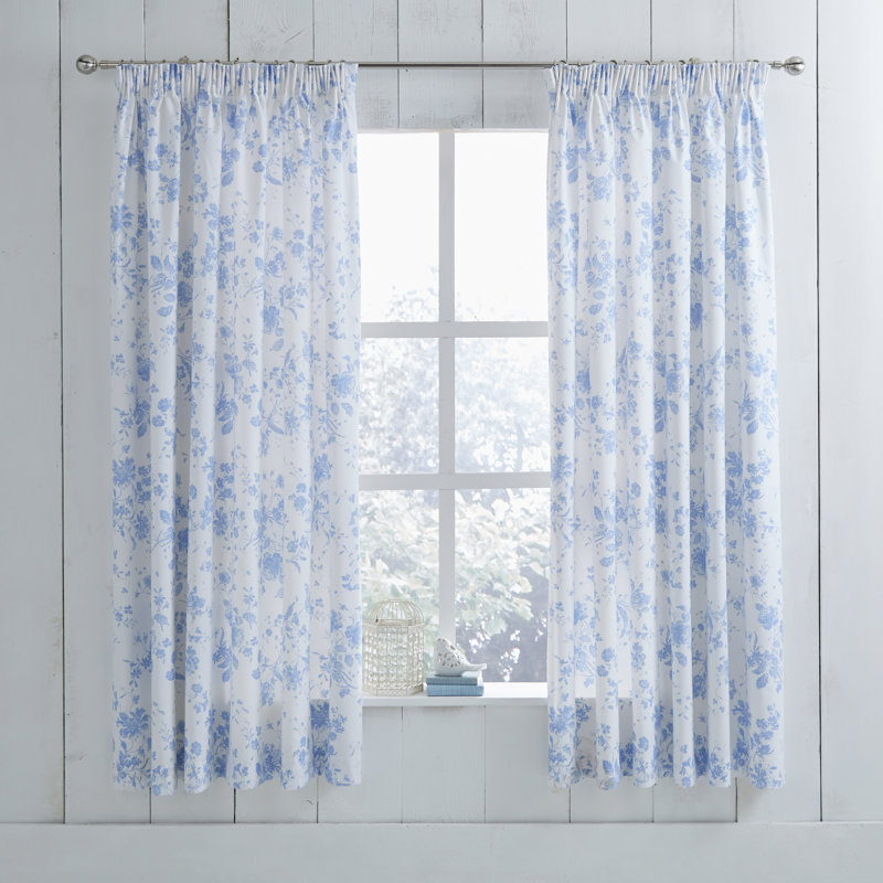 Izetta Pencil Pleat Semi-Sheer Curtains, 168 W x 183 D cm, Blue