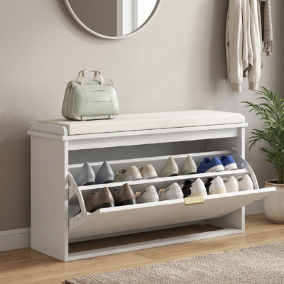 Banc à chaussures, banc de rangement pour hall d'entrée avec coussin de siège rembourré et tiroir rabattable 31,5 x 10,2 x 18,7 pouces