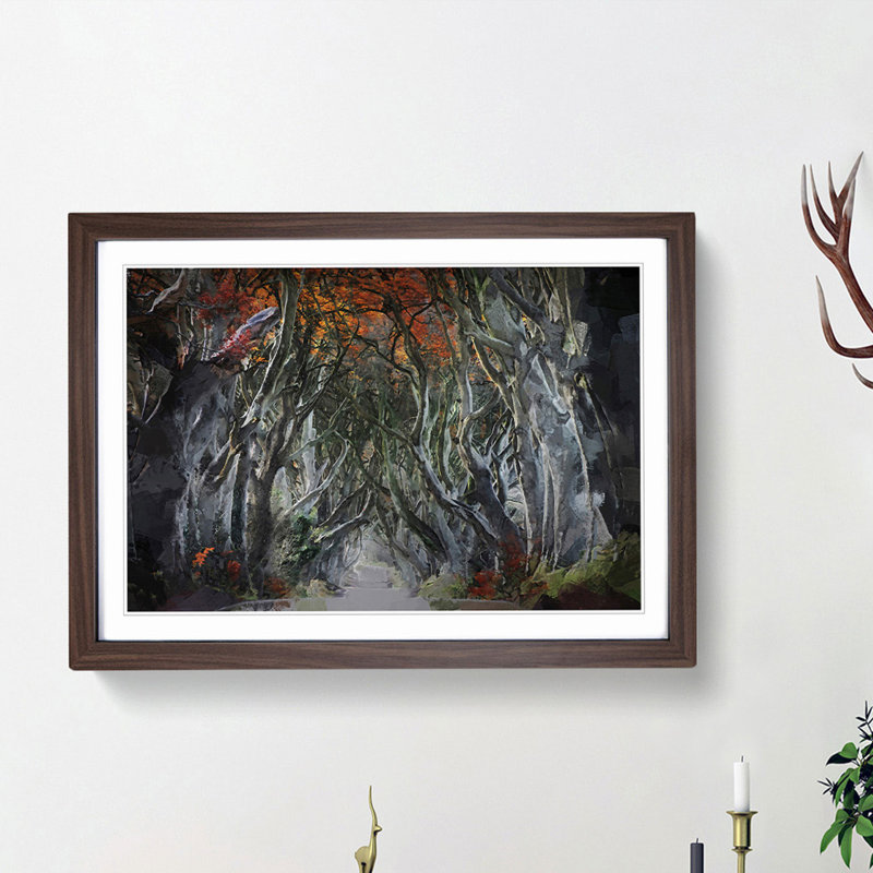Dark Hedges Tree Road Ireland in Abstract - Framed Print, Walnut Framed, 48cm H x 65cm W x 2cm D
