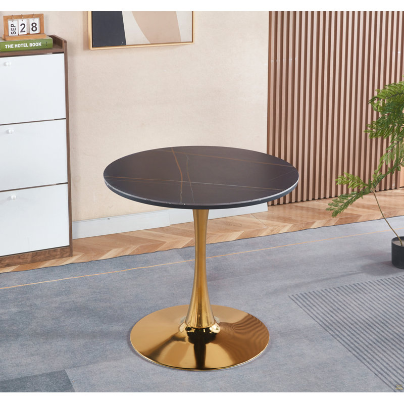 Table de salle à manger 31,5 "Tulip Table pour 2-4 personnes avec plateau rond en MDF, table de salle à manger à piédestal, table basse