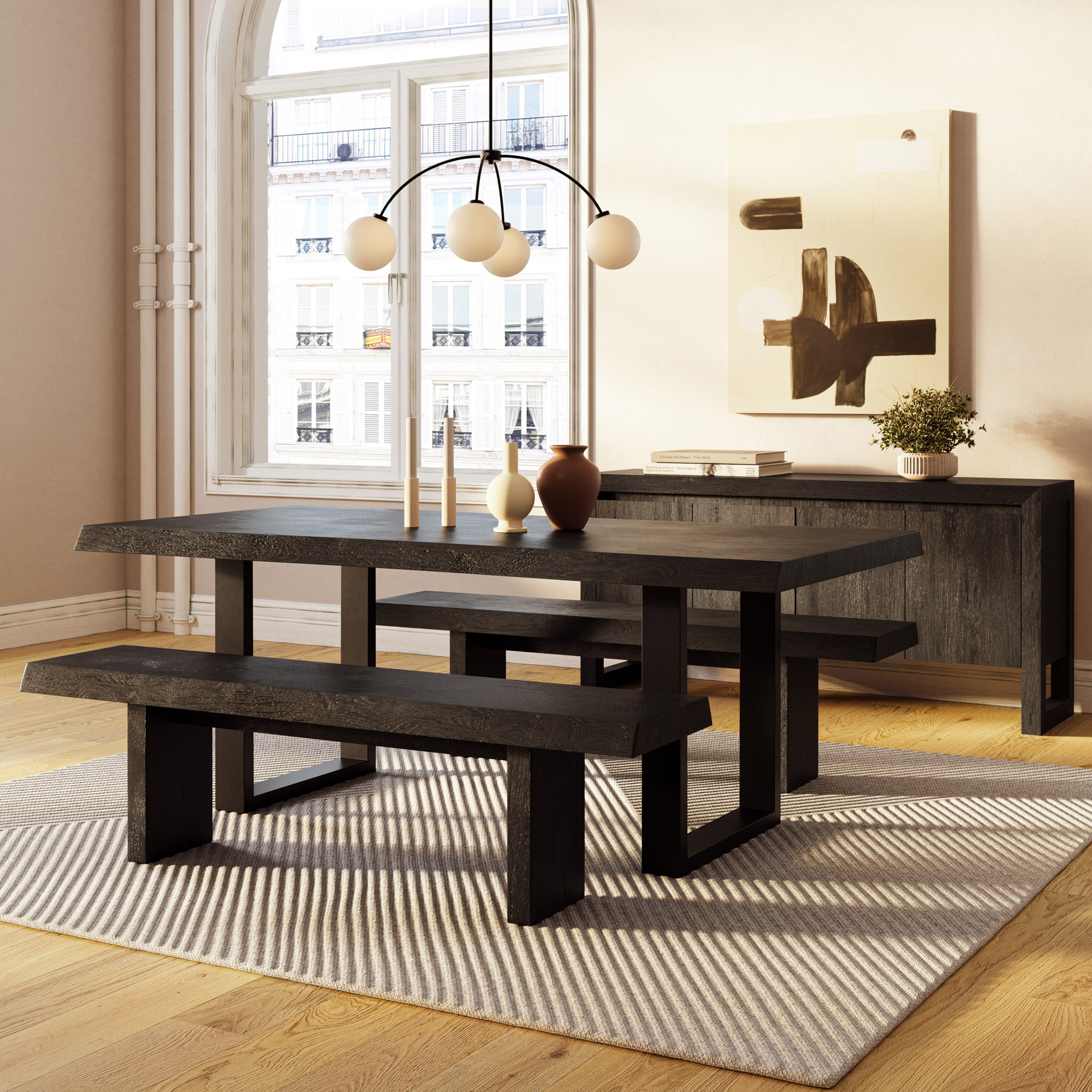 Colin Kentley Bench, 18" H x 65" W x 15" D, Ebonized