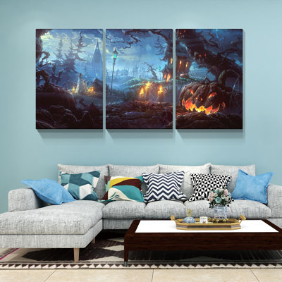 "Haunted Halloween Scene" sur toile, 3 pièces
