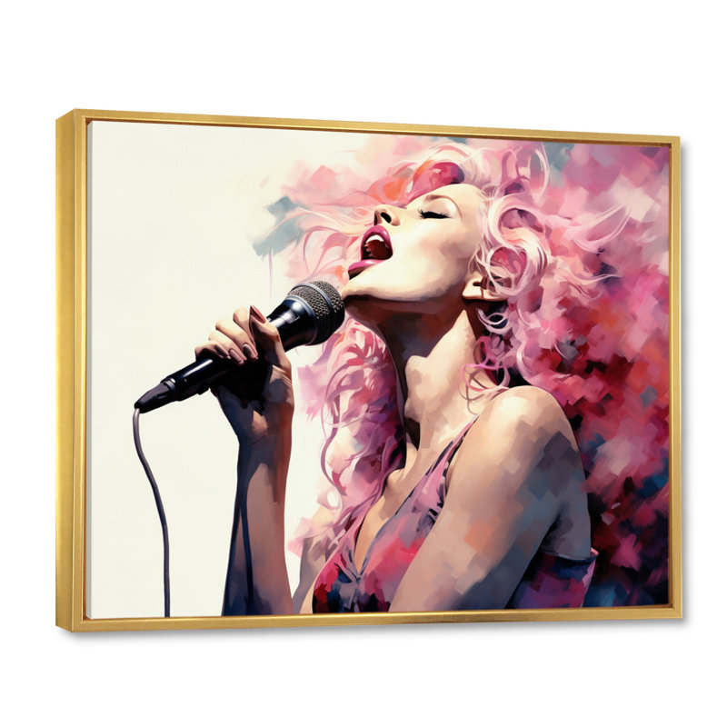 «Pink Black Music Vocal Expression II», reproduction d'art sur toile, H 24 po x l 32 po x P 1 po, Cadre flottant doré