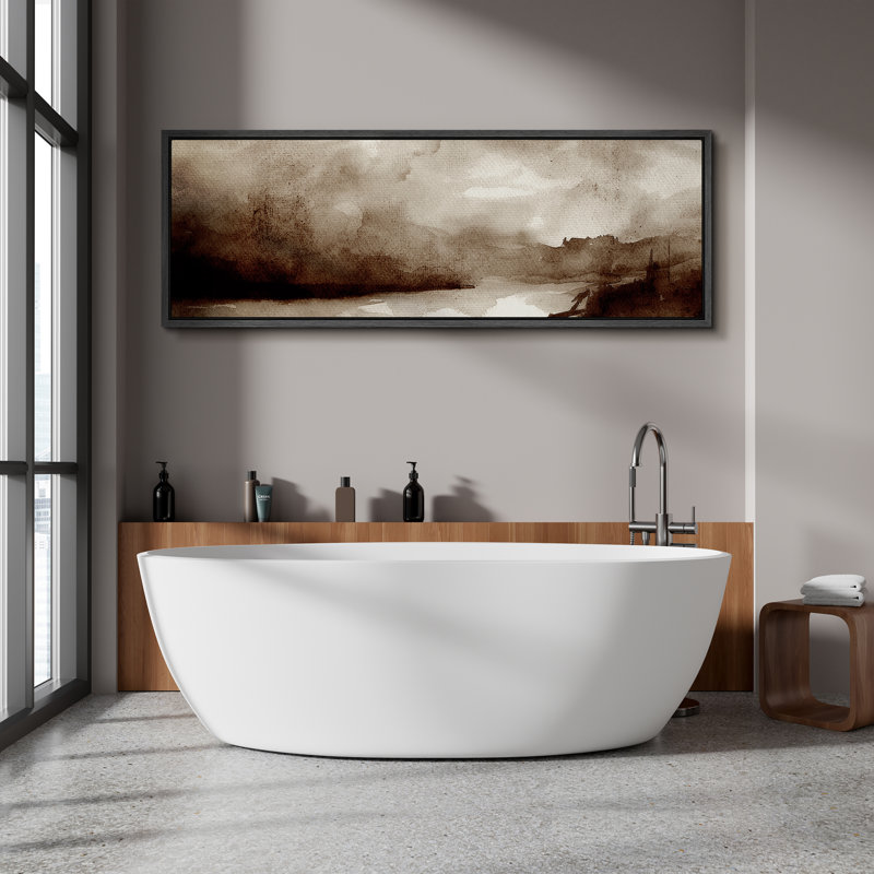 Moody Landscape, sépia, art moderne, H 20 po x l 60 po, Noir, noir, noir, noir