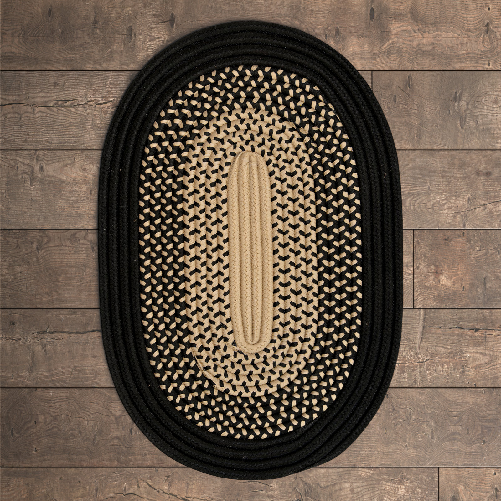 August Grove® Calden Braided Black/Cuban Sand Indoor / Outdoor Area Rug ...