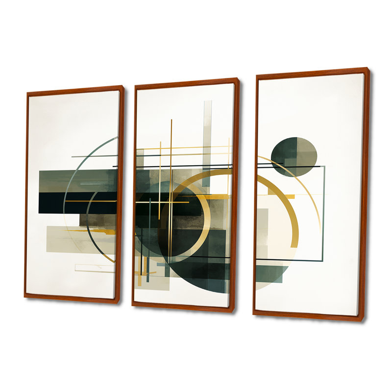 Ensemble de salon Emerald Gold Retro Geometrics - Minimalisme, Cadre flottant brun, H 32 po x l 48 po x P 1 po