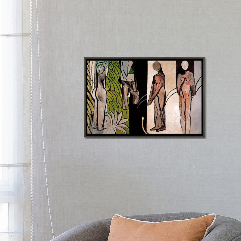 «Bathers by a River» par Henri Matisse - reproduction, Toile encadrée de bois rustique foncé, H 18 po x l 26 po x P 1,5 po