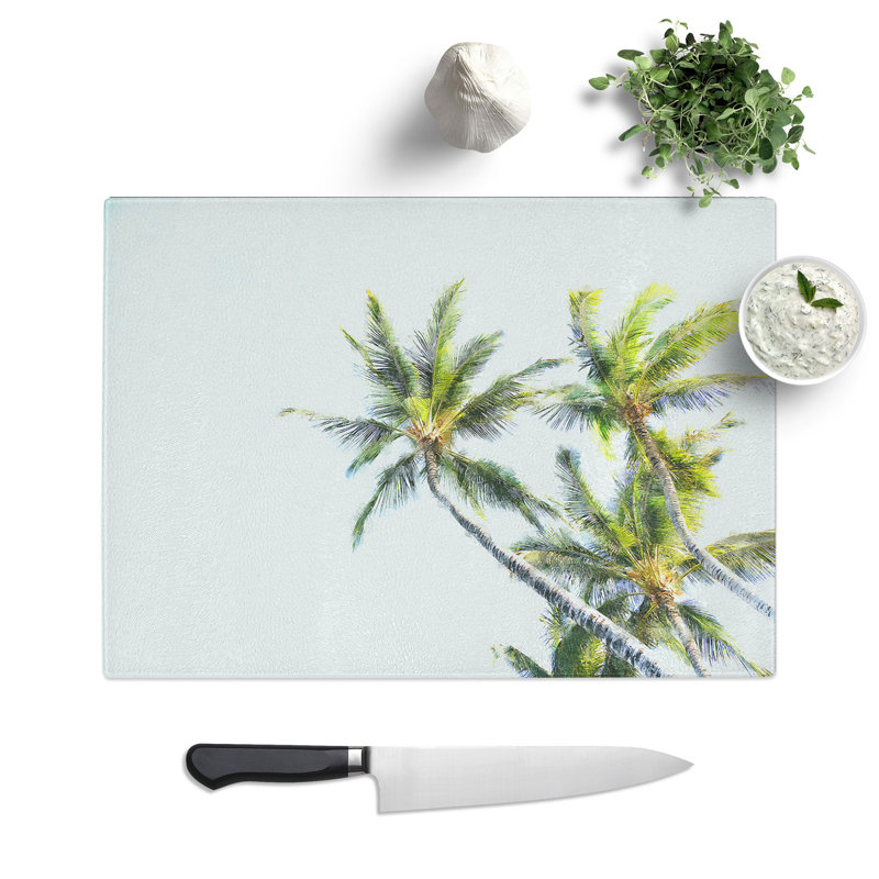 Tempered Glass Tropical Palm Trees Painting Chopping Board, 28.5 cm x 39 cm