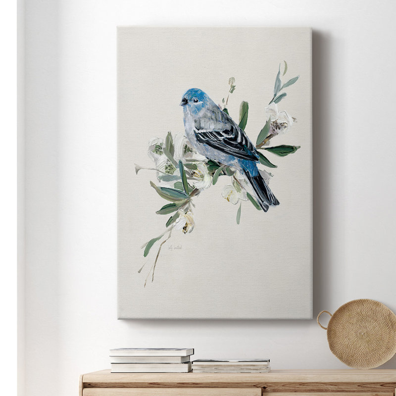 Toile tendue avec châssis de qualité supérieure Bluebird Happy II - prête à être accrochée, H 18 po x l 12 po x P 1 po
