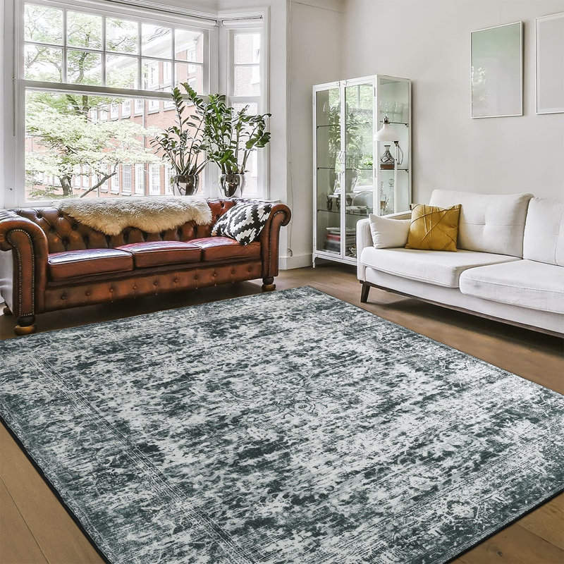 Tapis à motif floral lavable Wymond, Rectangulaire 9 pi x 11 pi
