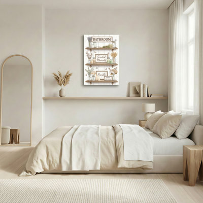 Tablettes en bois rustique avec des bocaux Mason et des arrangements floraux sur toile tendue, impression sur toile