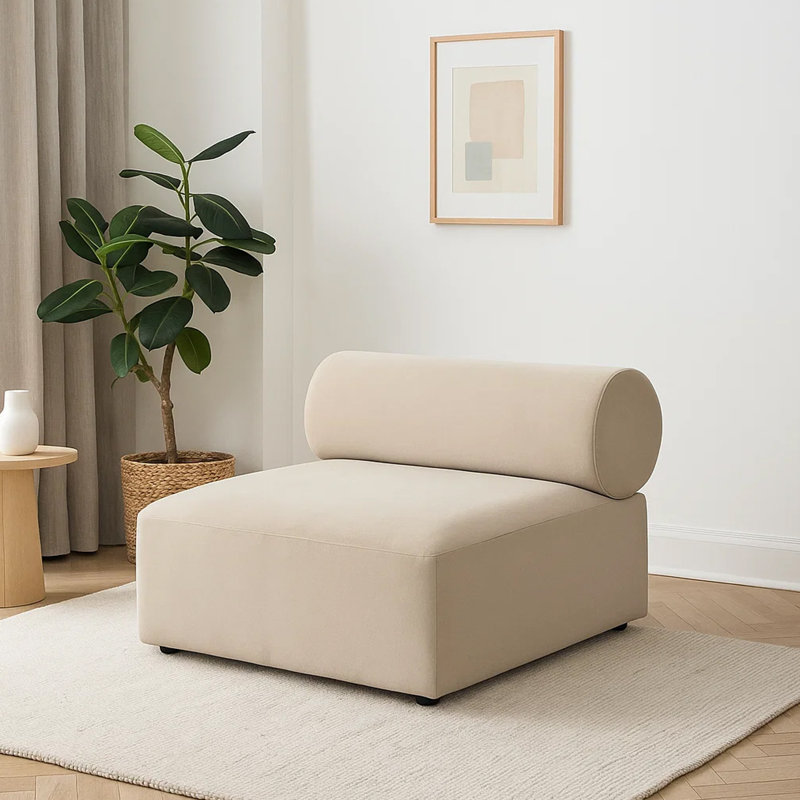 Fauteuil modulaire à dossier bas en velours brun clair Zey Zey, Velours brun chameau, H 28 po x l 40 po x P 40 po