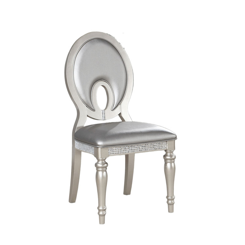 De 2 chaises d'appoint de salle à manger en tissu argenté de style transitionnel avec carreaux de miroir et dossier à 2 trous de serrure pour la décoration des pièces