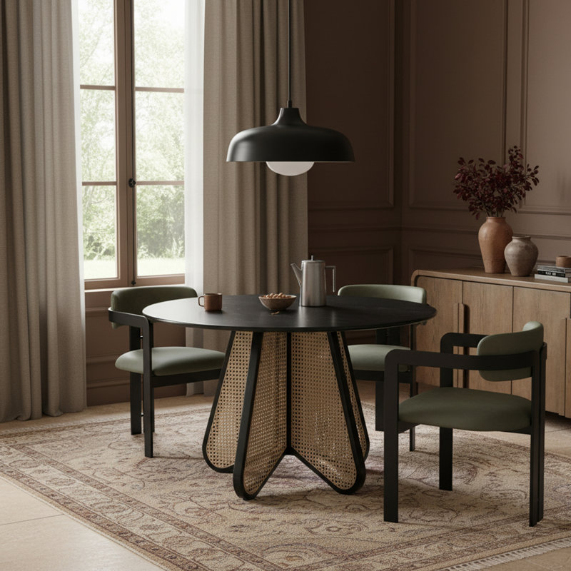 Chaise rembourrée en cuir Aurum, Cuir végétalien vert, Noir graphite