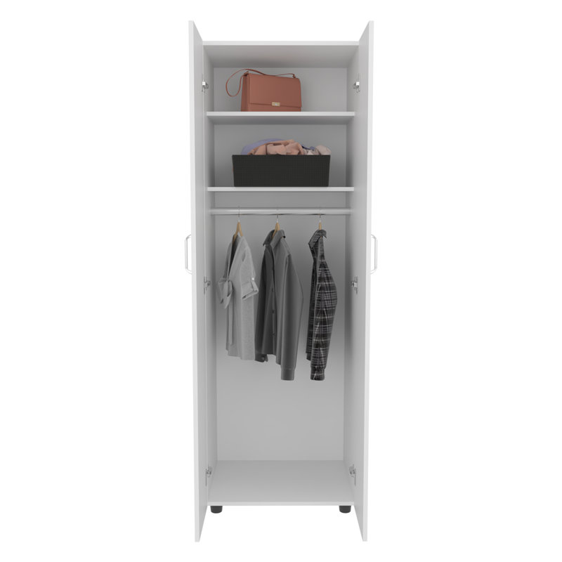 Armoire, deux tablettes intérieures, tringle, double porte, rangement pour vêtements et chambre
