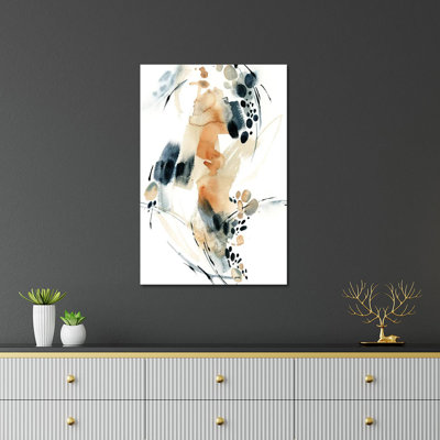 Abstrait en bleu et terre cuite IV, reproduction sur verre acrylique