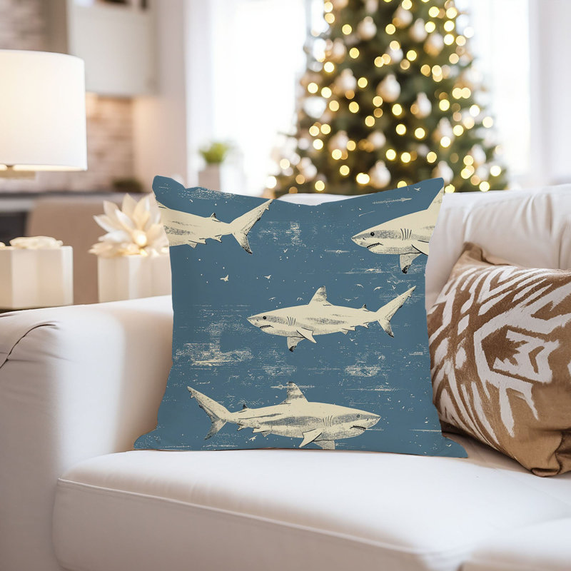 Animals Sharks Pattern VI Ocean Sea Animals Shark Pillow Cover, 18" H x 18" W