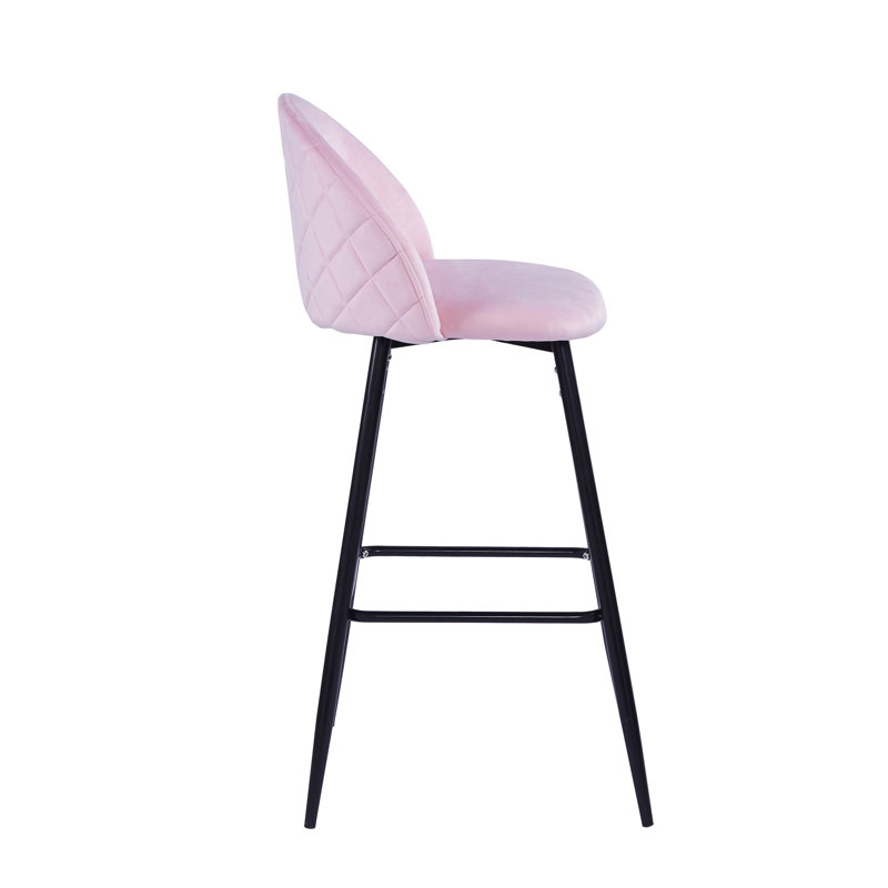 Upholstered Counter Stool with Metal Frame, Pink