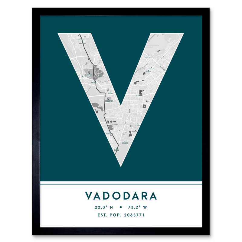 Vadodara India City Map - Single Picture Frame Typography