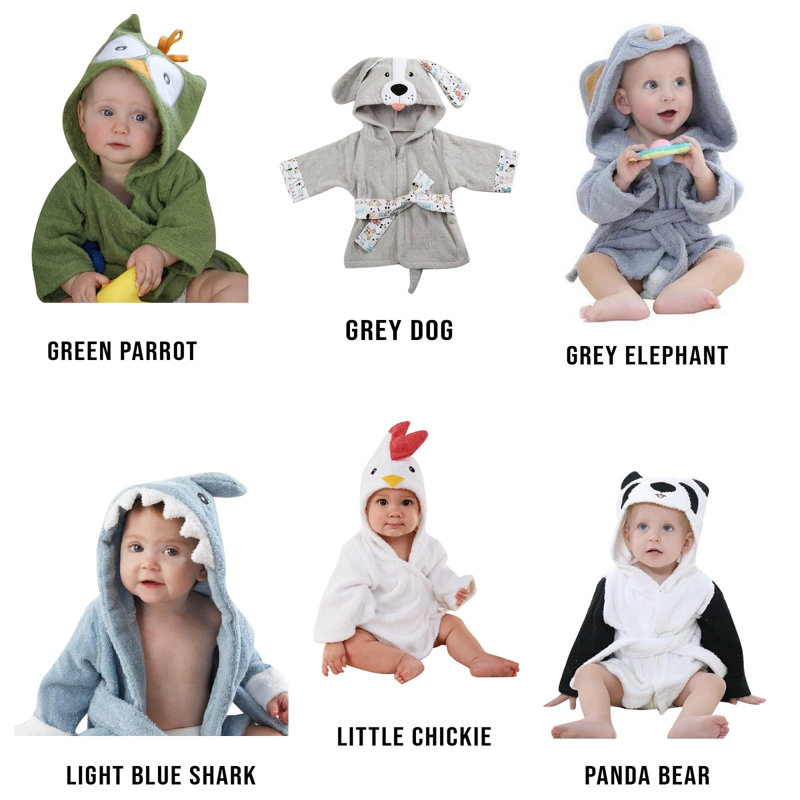 Plush Baby Ankle Bathrobe with Hood, Green, L, Yes