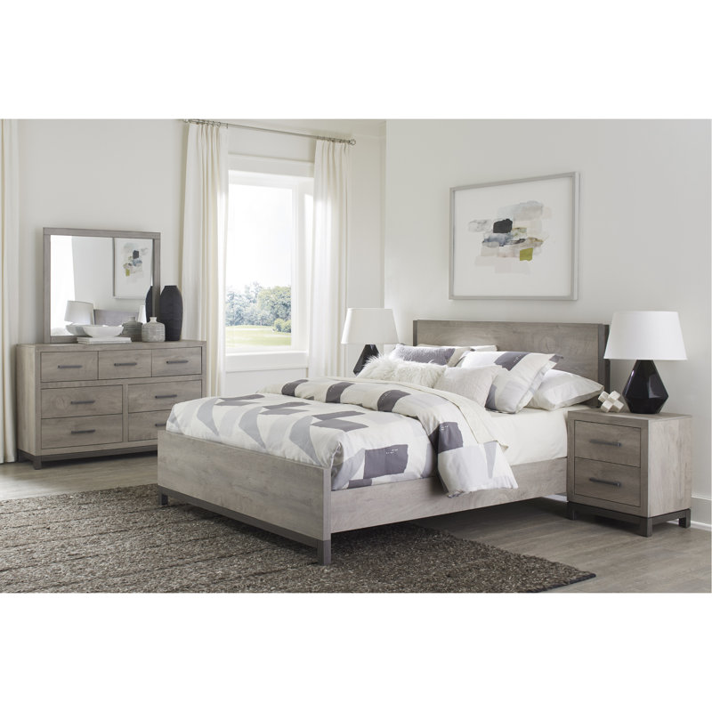 Mobilier de chambre à coucher - Lit double en tête de lit en bois gris inclus