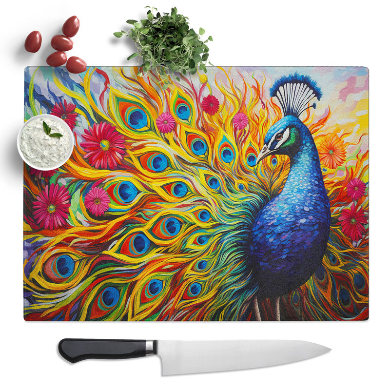 Peacock Hard Edge No.2  Glass Chopping Board