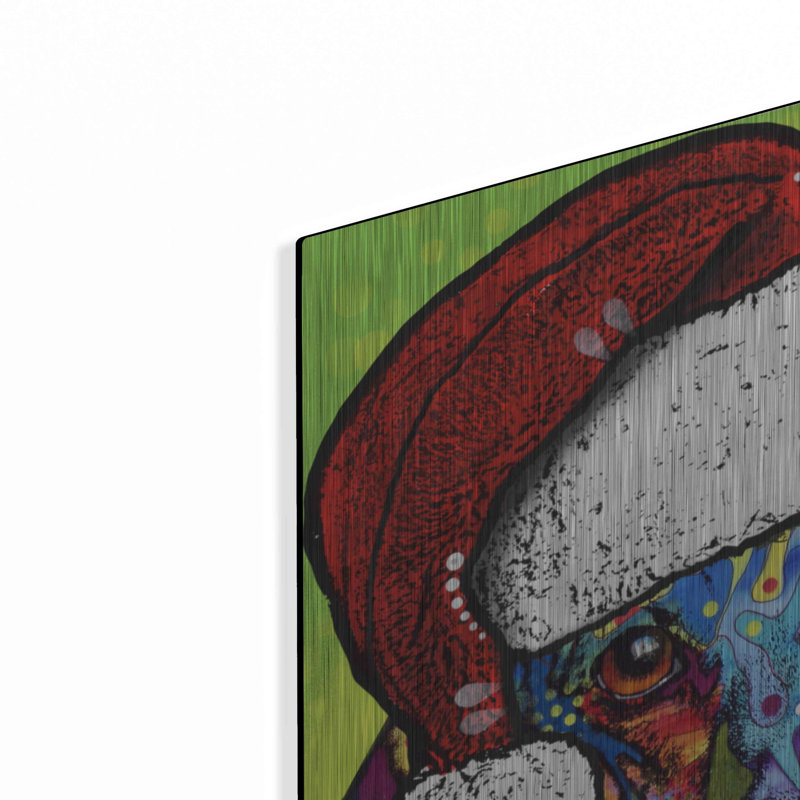 «Dachshund Christmas» par Dean Russo - peinture sur métal sans cadre, L 24 po x H 24 po x P 0,13 po