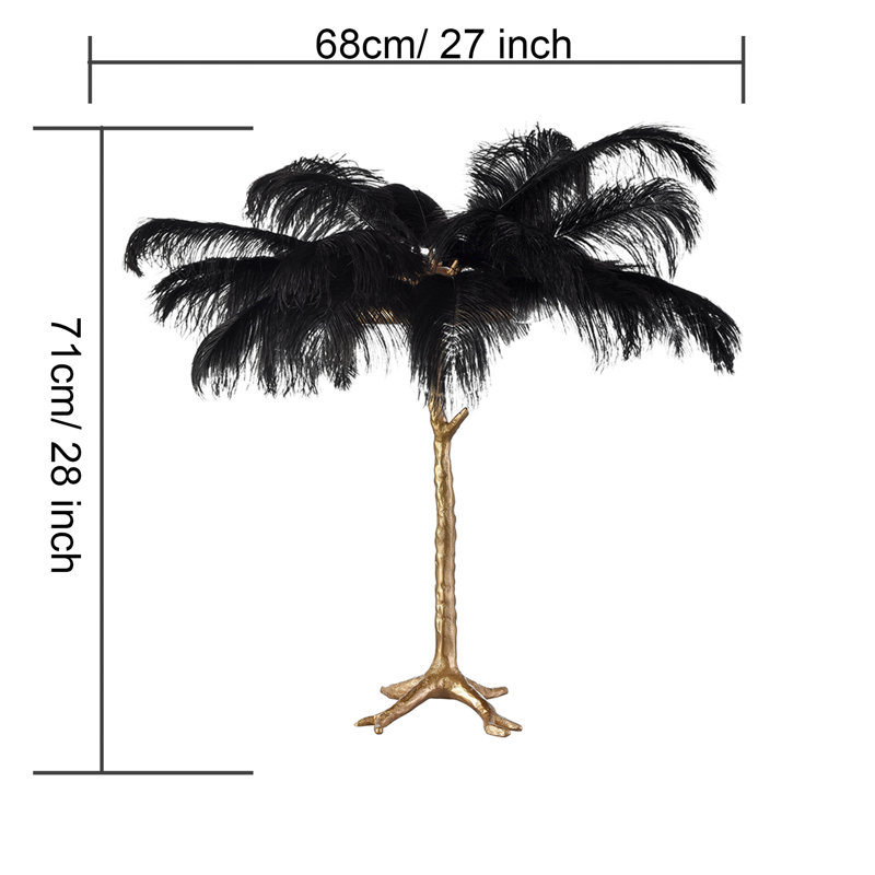 28"H Branch and Black Ostrich Feather Table Lamp, Black