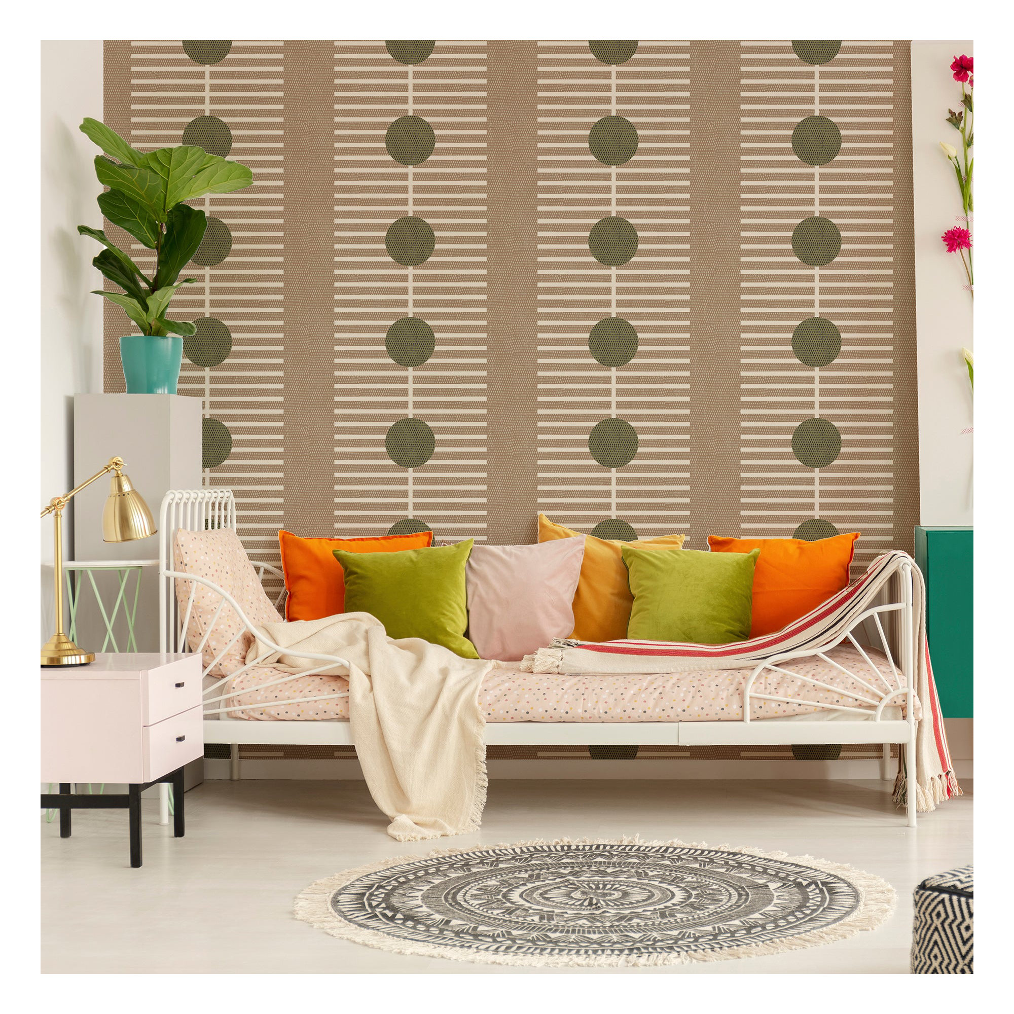 Nomalanga Peel & Stick Wallpaper Roll, Cocoa/Olive, Self-adhesive