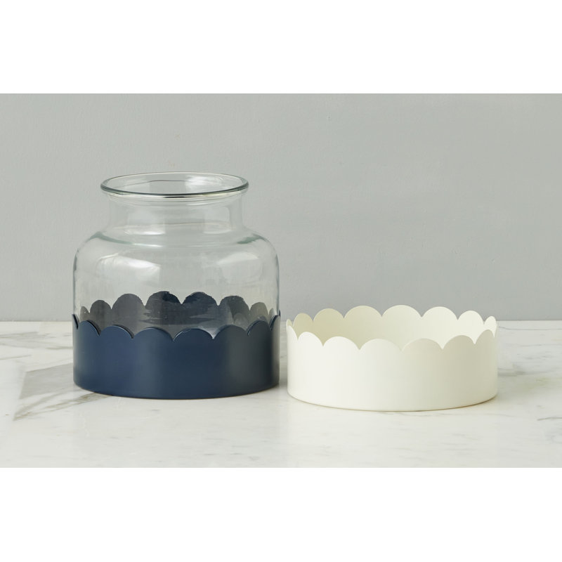 2-in-1 Scalloped Bloom Vase, White/Navy Blue