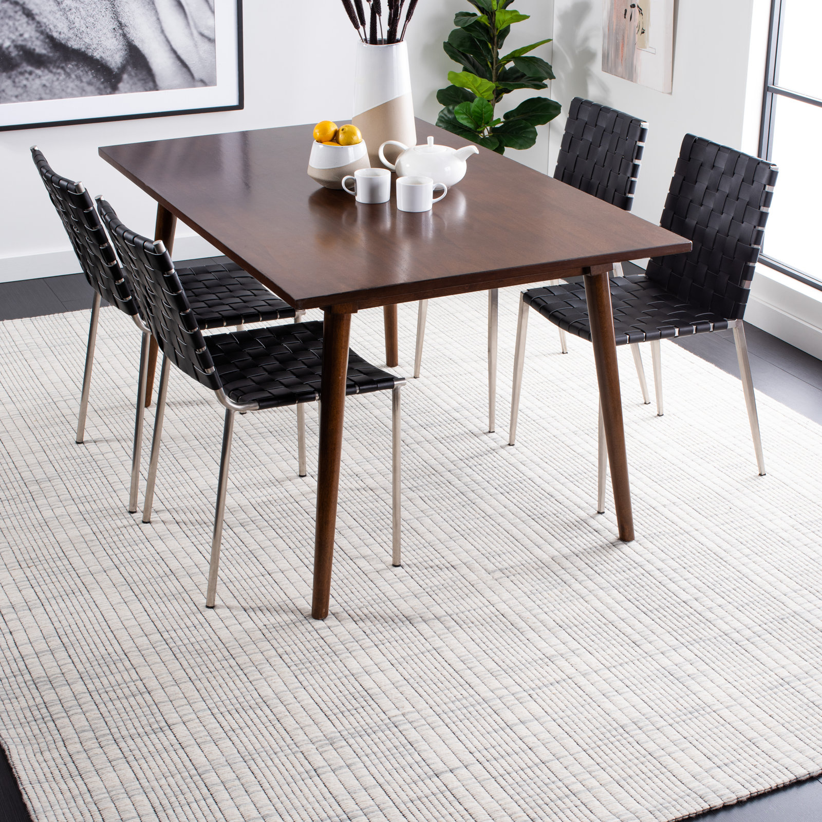 Hoxton Gray Beige Hand-Woven Striped Wool Rug, Rectangle 8' x 10'