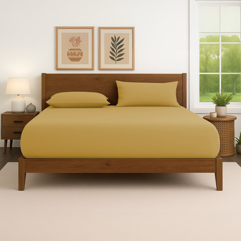 40cm Extra Deep Fitted Sheet – Soft Microfiber, Wrinkle-Free, Cooling, Elastic Corners, Super King (6'), Yellow