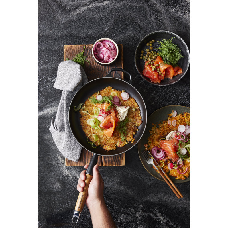 Le Creuset Enameled Cast Iron Alpine Wood Handle Fry Pan, 2.25Qt. - Flame, Sea Salt