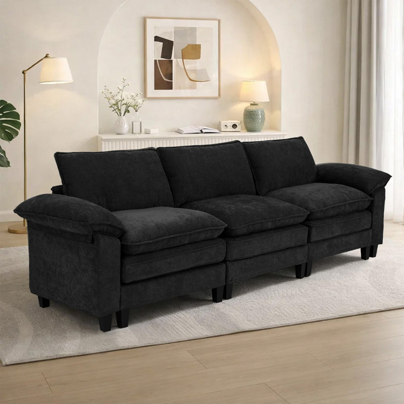 3- Piece Upholstered Corner Sectional Sofa Couch, Black Fabric, 3, 37.4" H x 113" W x 27.5" D