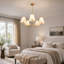 Lustre à 5 lumières de style bougie moderne avec abat-jour en tissu