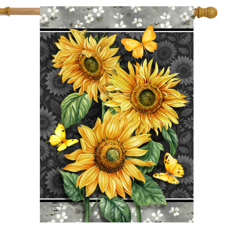 Élégant drapeau de maison de tournesols, Été jaune/gris foncé