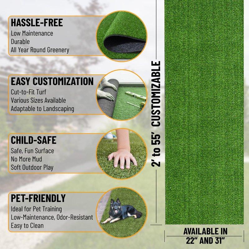 Green Waterproof Artificial Grass Turf Rug for Indoor/Outdoor Use