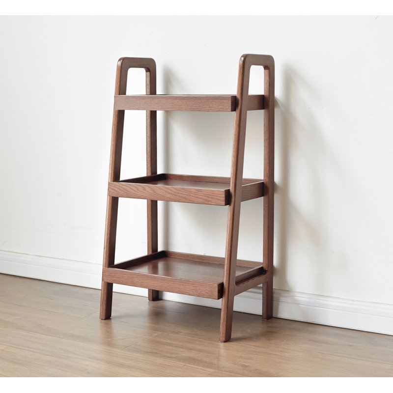 25.6"W Solid Oak End Table with Shelves, 36.2" H x 25.6" W x 13.4" D, Brown Oak