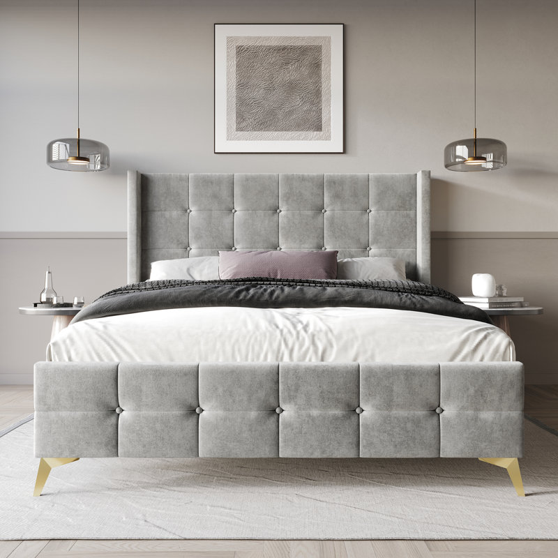 Karmane Upholstered Wingback Bed, Twin, Silver Gray
