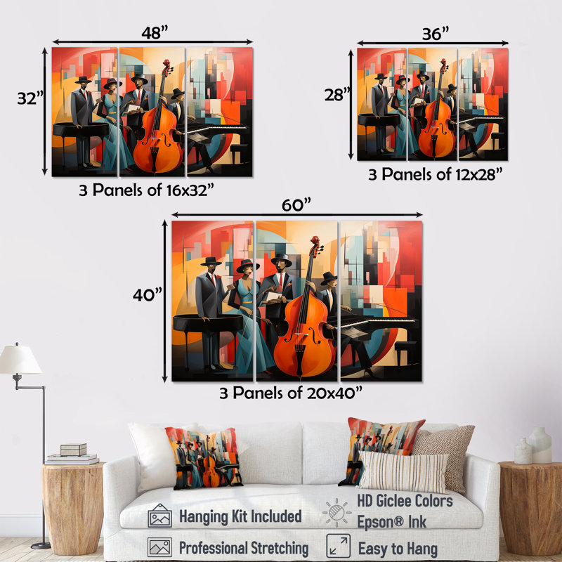 Nils - ensemble de reproductions d'art mural musicien, H 28 po x l 36 po x P 1 po, Toile tendue