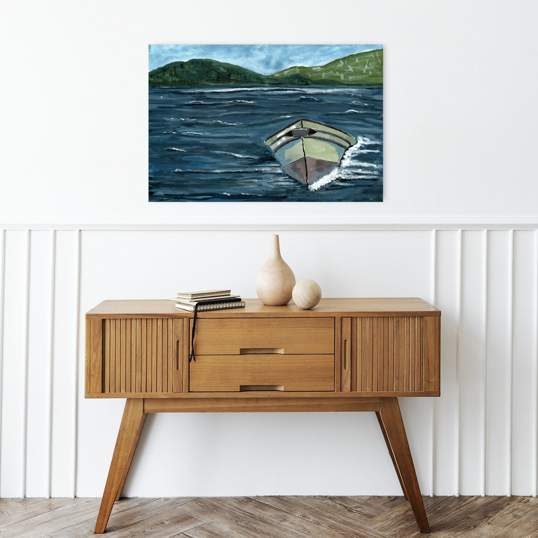 Mountain Lake Boat Peaceful Serene Tranquil Landscape Mountain Wall Art Print