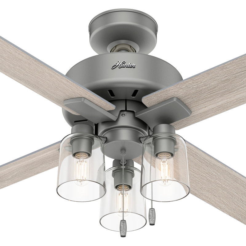 52" Pelston 4 - Blade Standard Ceiling Fan with Pull Chain and Light Kit Included, Matte Silver
