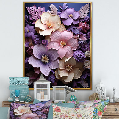 Papier mâché, fleurs d'hibiscus aux teintes améthyste, impression sur toile