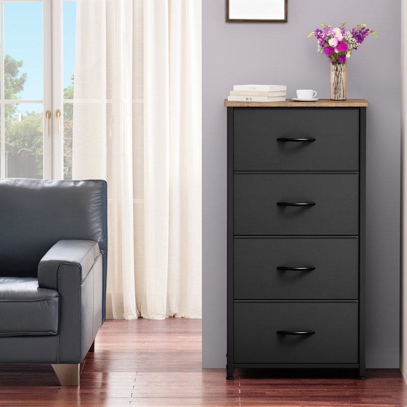 Commode pour la lingerie 4 tiroirs Kathiria, Noir / brun rustique