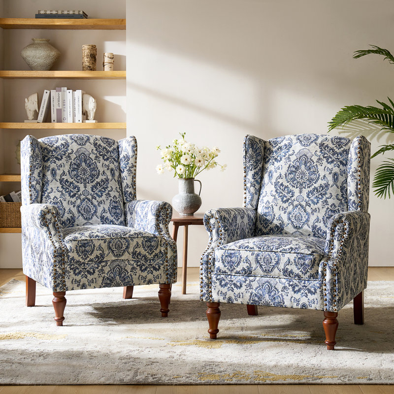 Fauteuil d'appoint à oreilles rembourré Anndi, Polyester marine